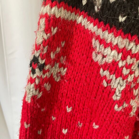 Paititi Woolens Co Full Zip Sweater Size Medium Red Fair Isle Alaska Chunky Knit - Picture 13 of 16